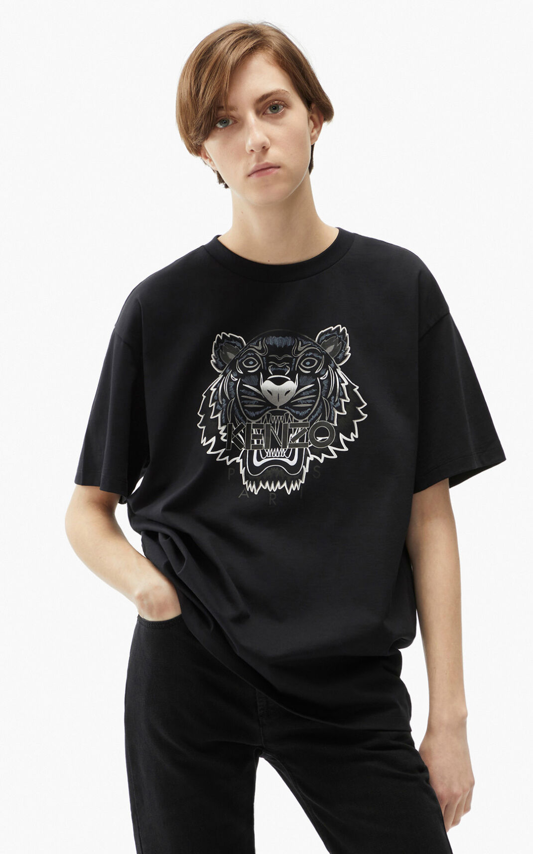 Kenzo Oversize Tiger μπλουζακια γυναικεια μαυρα | GR568059